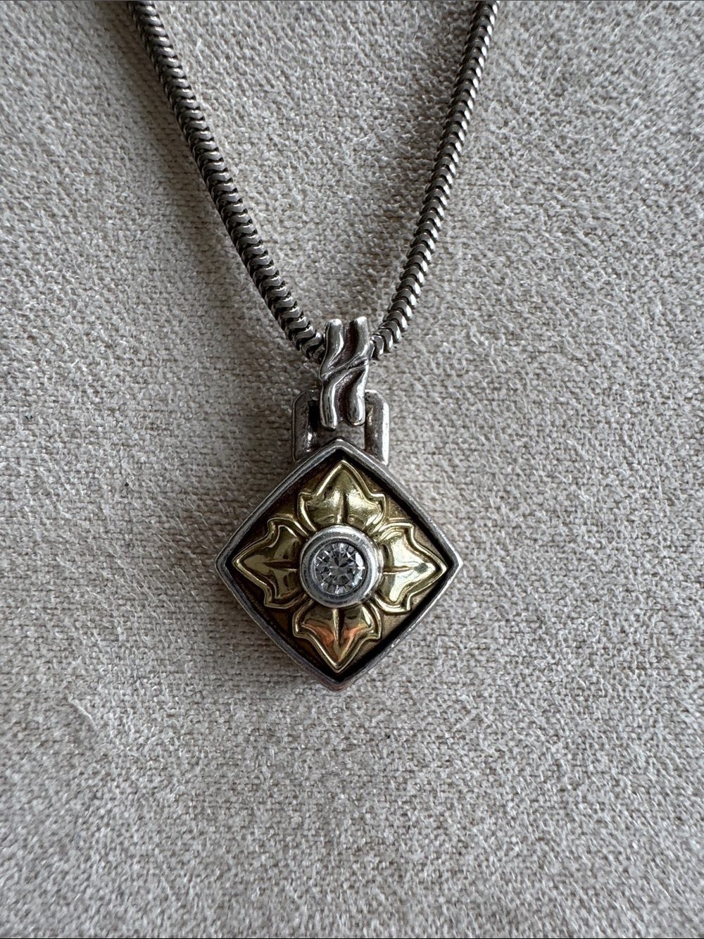 Vintage Lagos SS 18 kt diamond Pendant necklace. Caviar Collection